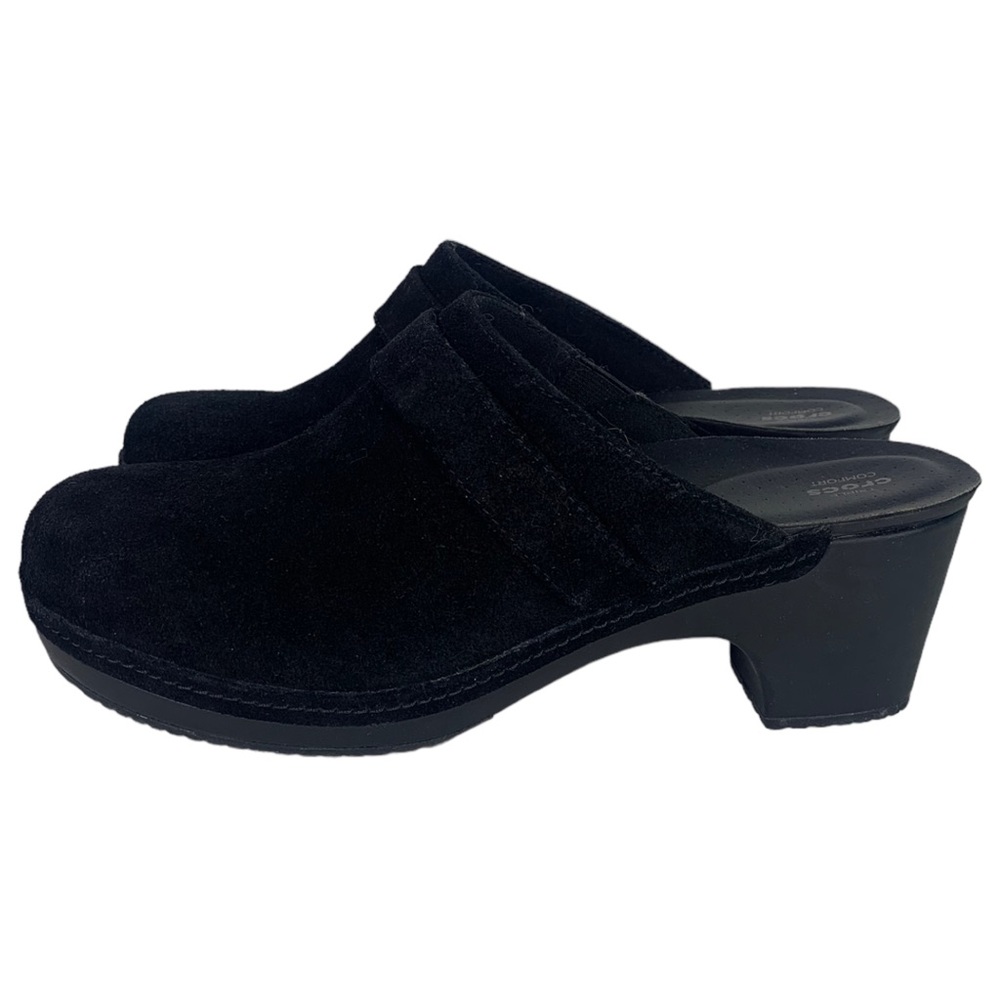 Crocs Sarah Suede Clog Mule Womens Size 10 Black Triple Comfort Slip On Heel
